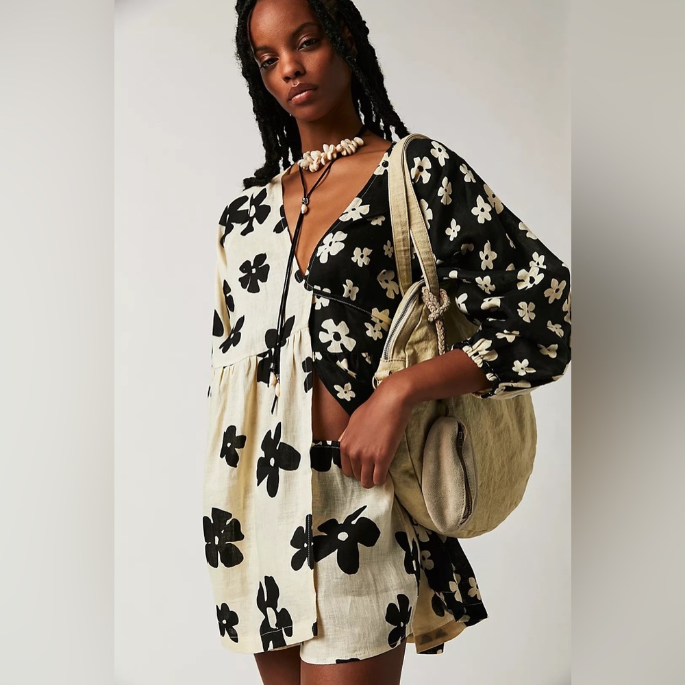 Zulu & Zephyr Floral Linen Top & Short Set US6